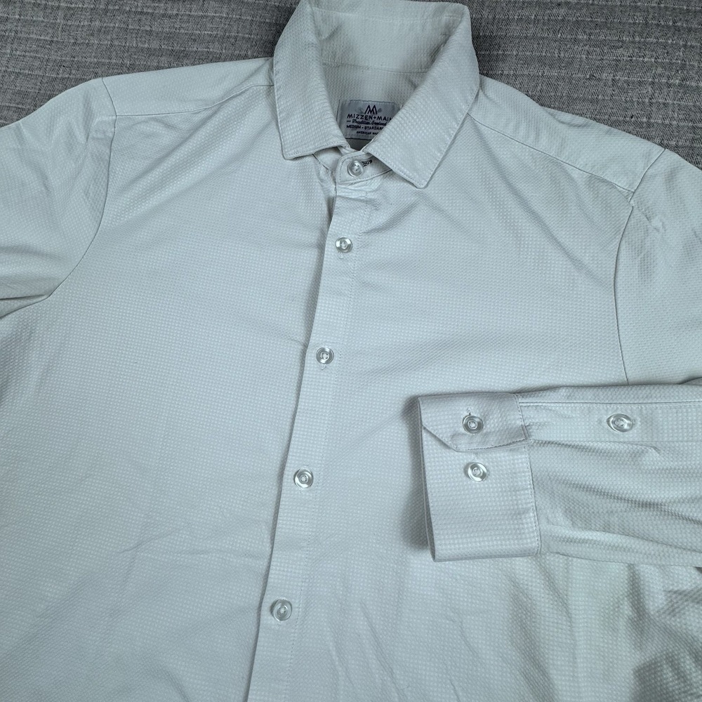 Mizzen Main Performance Button Shirt Men M White American Made Textured